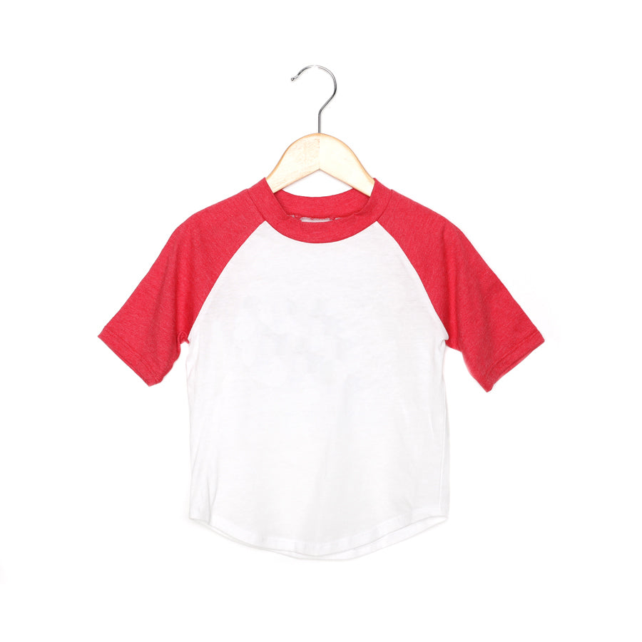 Long Sleeve White and Red Raglan Crop Top / Cropped Baseball Tee / Made in USA Medium / White